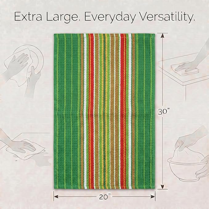 Urban Villa Kitchen Towels Waffle Stripes Dish Towels for Kitchen Leaf Green Set of 6 Kitchen Towels Highly Absorbent Cotton Over Sized 20X30 in with Mitered Corners Kitchen Hand Tea Towels