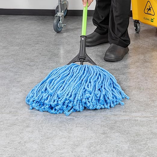 Restaurantware-MOP HEAD ONLY: Clean Tek Professional 24 Ounce Wet Mop Head, 1 Cut End Refill - Handle Sold Separately, 1.25 Inch Headband, Microfiber Blue Replacement, Reusable