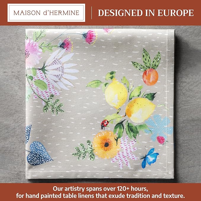 Maison d' Hermine 100% Cotton Cloth Napkins Set of 4 Everyday Reusable Square Napkins Cloth Washable Dinner Party Wedding Restaurant Hotel Kitchen Spring Summer (Jardin D'Ete - Fog, 20" x 20")