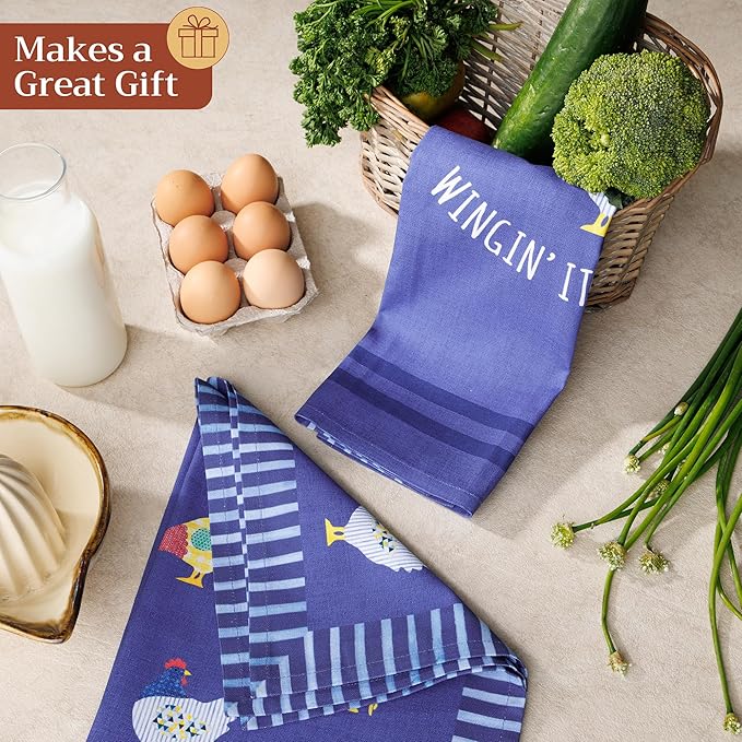 Maison d'Hermine Kitchen Towels Set of 2 100% Cotton 27.50" x 20" Reusable Cloth Tea Dish Towels Absorbent with Hanging Loop for Kitchen, Home, Dining, Cocktail Parties (Picoti)