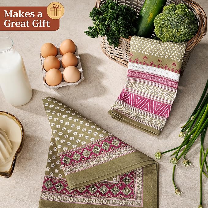 Maison d'Hermine Kitchen Towels Set of 2 100% Cotton 27.50" x 20" Reusable Cloth Tea Dish Towels Absorbent with Hanging Loop for Kitchen, Home, Dining, Cocktail Parties (Manosque)