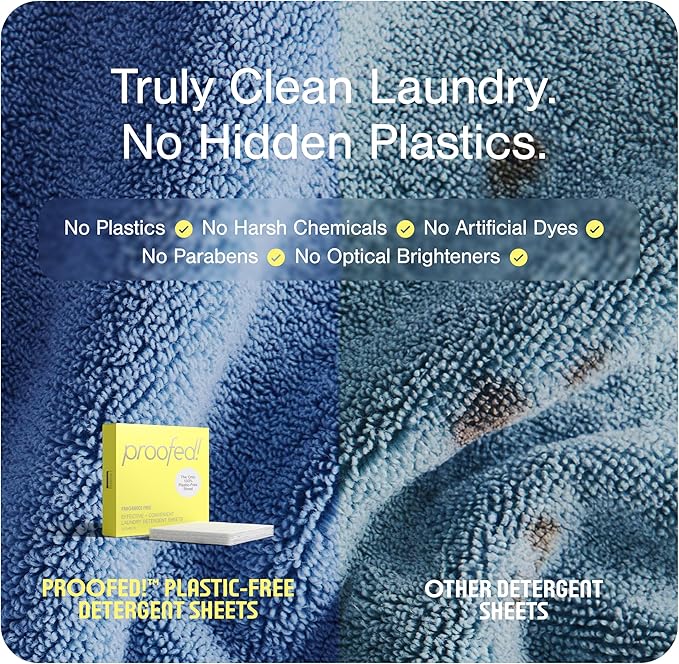 Proofed! Laundry Detergent Sheets, The Only 100% Plastic-Free Sheet, No PVA or PVOH, Hypoallergenic, Bio-Based Ingredients, Made in USA, Clean Scent/Fragrance Free, 2 Box, 37 Count