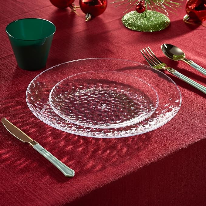 PLASTICPRO 30 Pack Heavyweight Disposable Plastic Plates - Elegant Clear Hammered Platsic Party Dishes (Clear, 10'' INCH PLATES)