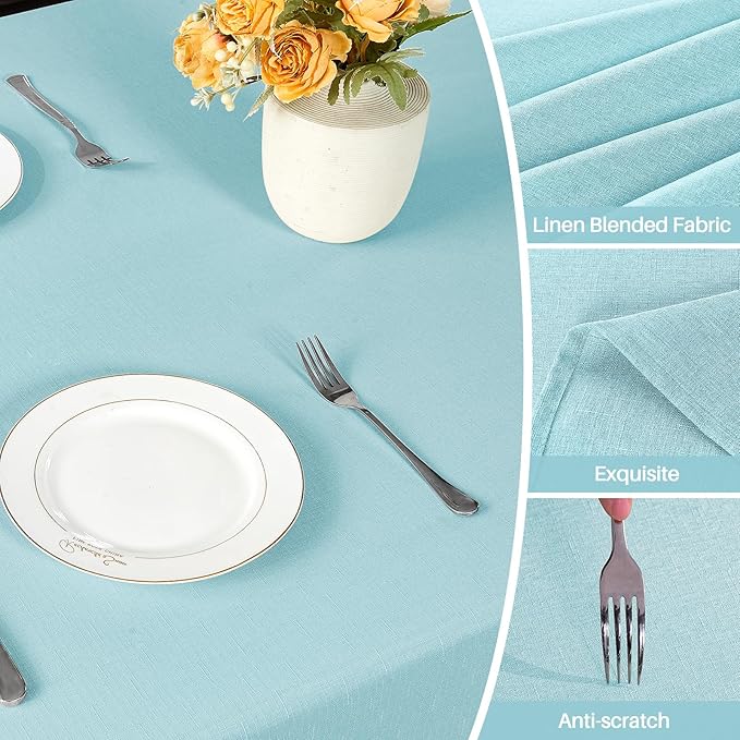 IVAPUPU Textured Linen Table Cloth for Rectangle Table - Light Blue Tablecloths Rectangular Waterproof Wrinkle Free Wipeable Dining Table Cover for Spring Wedding Birthday Kitchen Decor, 60 x 120 Inch
