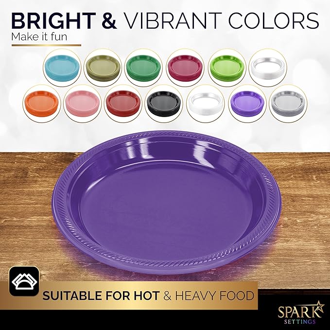 Amcrate Disposable Plastic Plates Purple, 10.4 Inches Plastic Dinner Plates, Strong and Sturdy Disposable Plates for Party, Dinner, Holiday, Picnic, or Travel Party Plates, Pack of 50