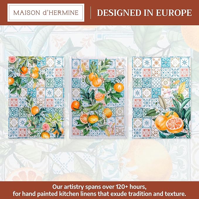 Maison d' Hermine Kitchen Towels Set of 3 100% Cotton 27.50" x 20" Reusable Cloth Tea Dish Towels Absorbent with Hanging Loop for Kitchen Farmhouse Hotel Spring Summer - Agrume