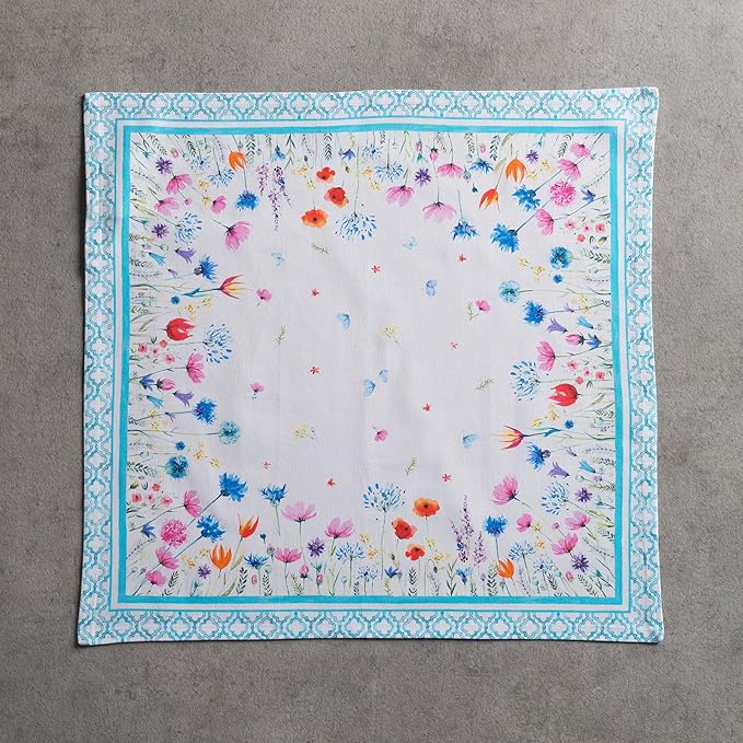 Maison d' Hermine 100% Cotton Cloth Napkins Set of 4 Everyday Reusable Square Napkins Cloth Washable Dinner Party Wedding Restaurant Hotel Kitchen Spring Summer (Flower in The Field, 20" x 20")