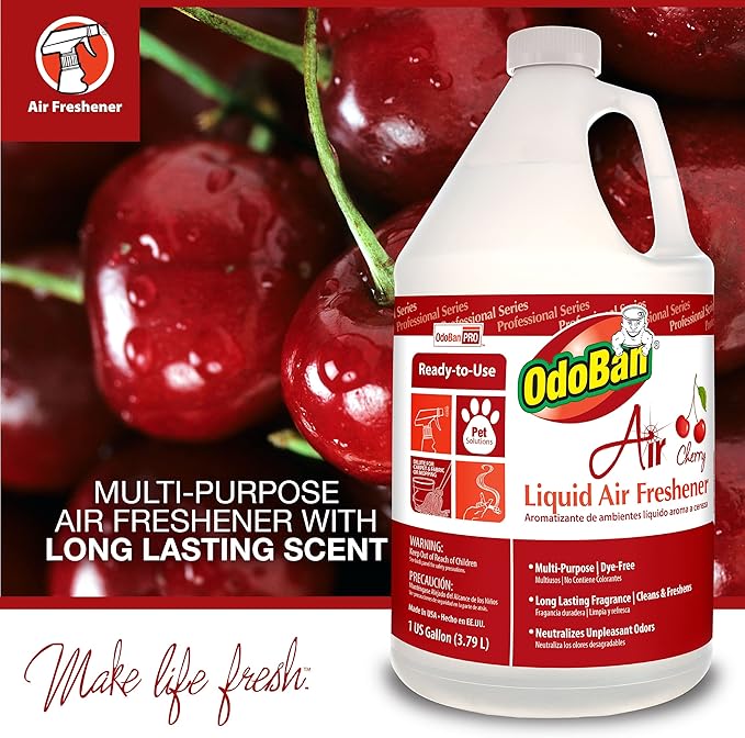 OdoBan Professional Series Ready-to-Use Air Liquid Air Freshener, Made in the USA, Cherry, Spring Fresh and Lavender Variety, Set of 3, 1 Gallon Each