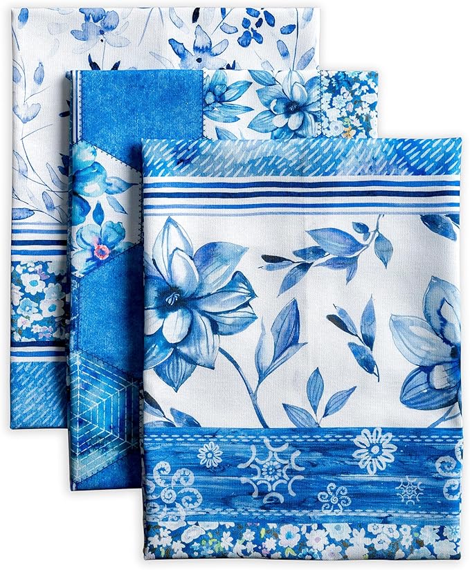 Maison d' Hermine Kitchen Towels Set of 3 100% Cotton 27.50" x 20" Reusable Cloth Tea Dish Towels Absorbent with Hanging Loop for Kitchen Farmhouse Hotel Spring Summer - Summer Blues