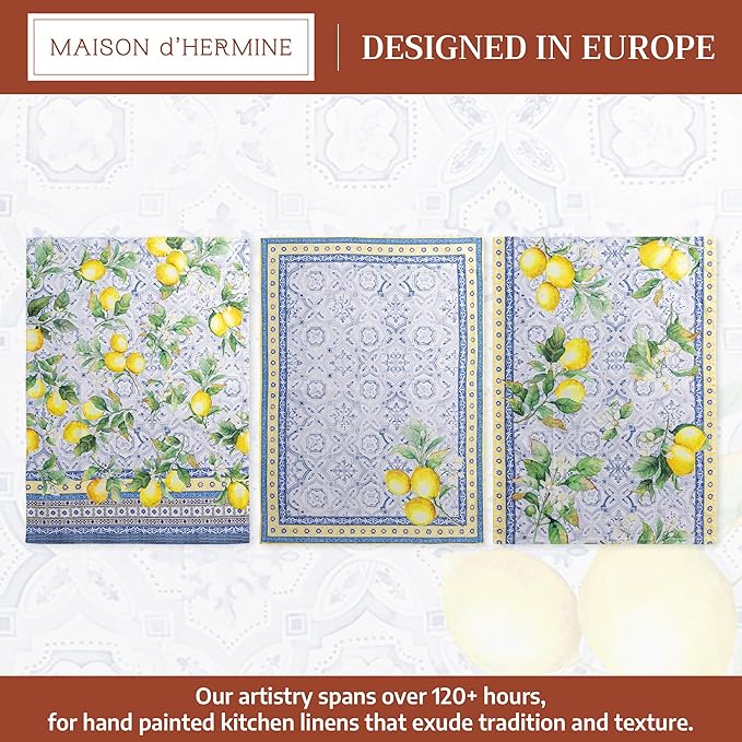 Maison d' Hermine Kitchen Towels Set of 3 100% Cotton 27.50" x 20" Reusable Cloth Tea Dish Towels Absorbent with Hanging Loop for Kitchen Farmhouse Hotel Spring Summer - Citrus