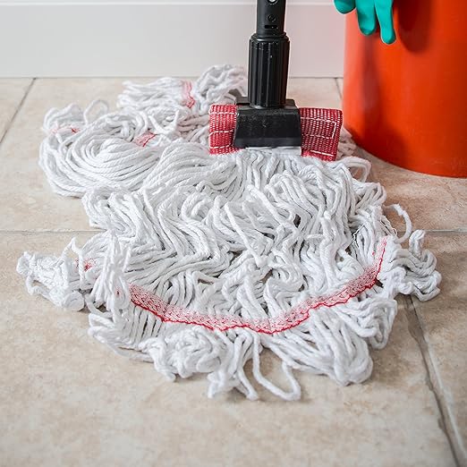 SPARTA Flo-Pac Cotton Mop Head, Loop-Ended, Wide Band with 5" Red Band for Organized Cleaning, Large, White, (Pack of 12)