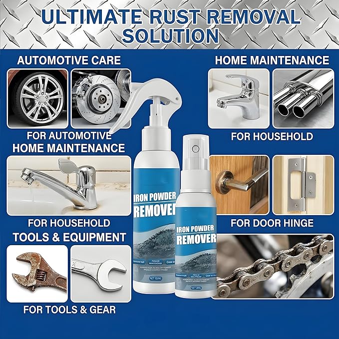 2026 Multi-functional Quick-Acting Rust Removal Spray, 100 Ml Large Capacity Fast Acting Rust Remover Spray, Application for Metal Bikes Tools Tools Cars & Household Surfaces. (2pc)