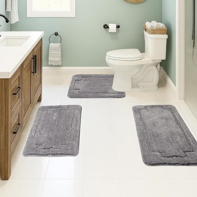 Bath Rugs Set 3 Pieces Bathroom Mat Soft Absorbent Plush Shaggy Soft Floor Non Slip Shower Bath Tub Machine Washable