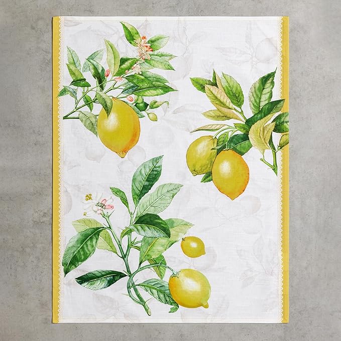 Maison d' Hermine Kitchen Towels Set of 3 100% Cotton 27.50" x 20" Reusable Cloth Tea Dish Towels Absorbent with Hanging Loop for Kitchen Farmhouse Hotel Spring Summer - Limoncello