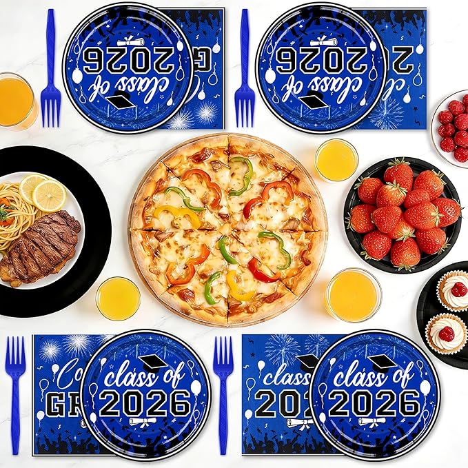 75 Pcs Graduation Plates and Napkins Party Supplies Set,Serves 25 Guests Blue 2026 Graduation Plates and Napkins,Disposable Paper Tableware Set for Graduation Party Decorations