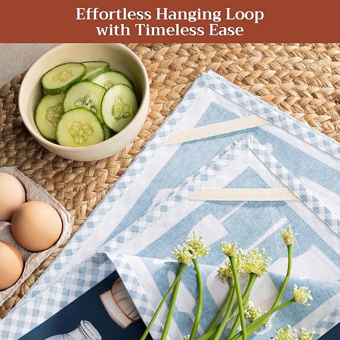 Maison d'Hermine Kitchen Towels Set of 2 100% Cotton 27.50" x 20" Reusable Cloth Tea Dish Towels Absorbent with Hanging Loop for Kitchen, Home, Dining, Cocktail Parties (Let's Bake)