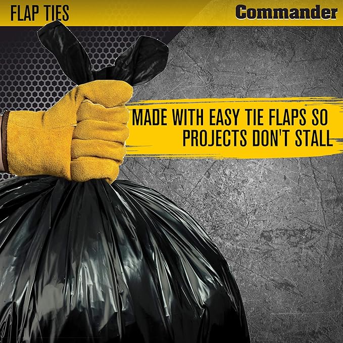 Commander 42 Gallon 3 MIL (eq) Heavy Duty Contractor Bags with Flap Ties - 32" x 46" - Pack of 20 - For Contractor, Industrial, & Outdoor