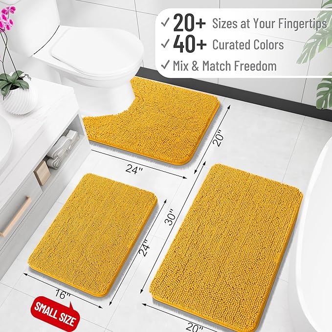 OLANLY Bathroom Runner Rugs 47x20, Soft Absorbent Chenille Bath Rugs, Rubber Backing Quick Dry, Machine Washable Long Bath Mats for Bathroom, Tub and Shower, Home Decor Accessories, Golden Yellow