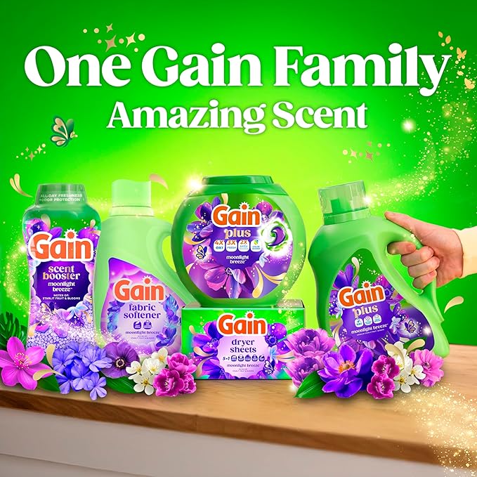 Gain Plus Liquid Laundry Detergent, Cleaner, Fresher, Now with Oxi, Moonlight Breeze Scent, 170 fl oz, 129 Loads