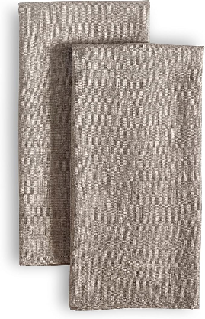 100% Pure Flax Linen Kitchen Towels-20x27 Inch-Stonewashed Flax Linen-Extra Soft Quick Dry for Tea Towels Dish Towels Hand Towels-Set of 2-Taupe