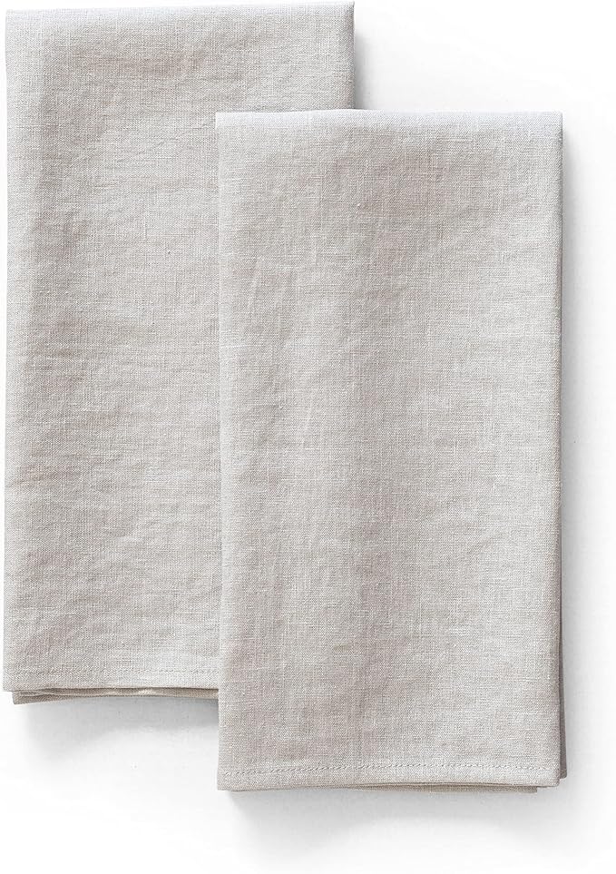 100% Pure Flax Linen Kitchen Towels-20x27 Inch-Stonewashed Flax Linen-Extra Soft Quick Dry for Tea Towels Dish Towels Hand Towels-Set of 2-Natural