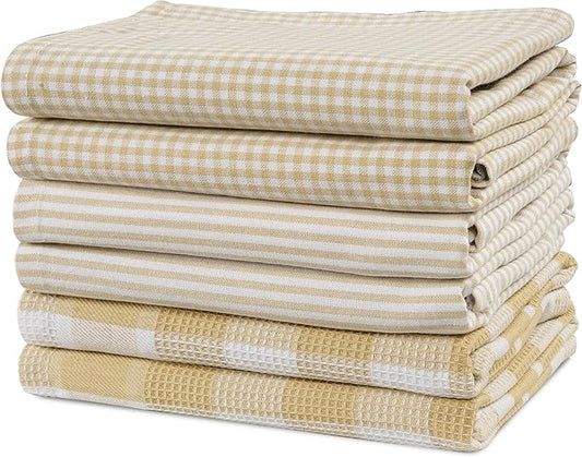 Casa Platino Dish Towels for Kitchen 18" x 28", Dish Towels Set of 6 – Great for Daily Dish Drying, Cooking Prep, and Serving Use, Reliable Kitchen Companions for Spills and Baking Needs- Beige