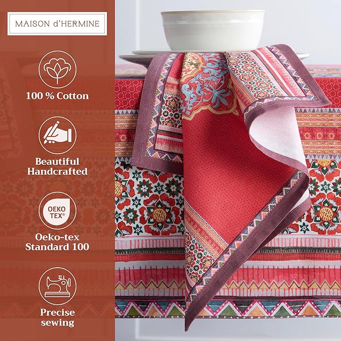 Maison d' Hermine Cloth Napkins Set of 4 100% Cotton for Thanksgiving Christmas Decorations Everyday Reusable Square Fall Napkins Cloth Washable Dinner Party (Ispahan, 20"x20")