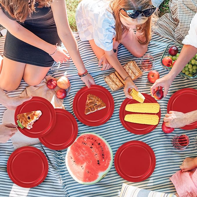 QZYL 50 Pieces Heavy Duty Paper Plates, 7 Inches Red Dessert Plates Disposable, Quality Party Tableware Set, Sturdy Disposable Plates for Wedding Bridal Baby Shower Party Birthday Party Decorations