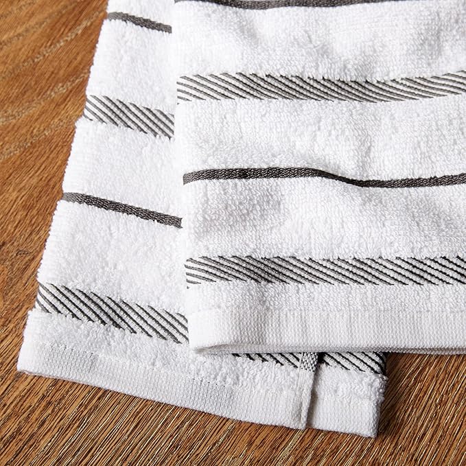 KitchenAid Albany Kitchen Towel 8-Pack Set, Charcoal Grey/White, 16"x26"