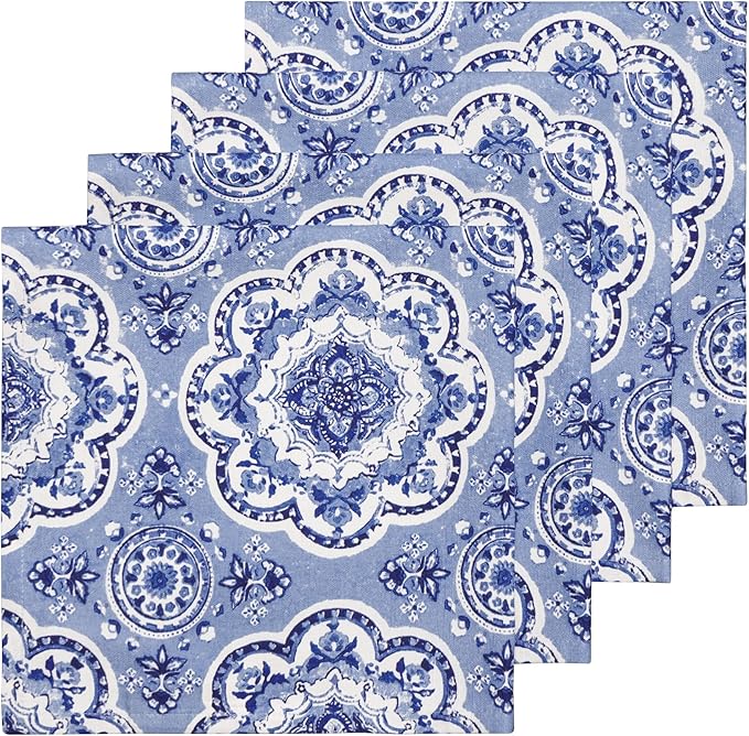Maison d' Hermine 100% Cotton Cloth Napkins Set of 4 Everyday Reusable Square Napkins Cloth Washable Dinner Party Wedding Restaurant Hotel Kitchen Spring Summer (Melodie Bleue, 20" x 20")