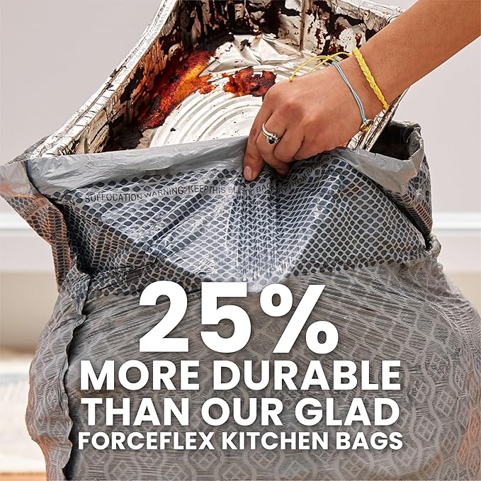 Glad Kitchen Trash Bags, 13 Gallon, Fresh Clean | ForceFlex MaxStrength | Tall Kitchen | 34 Count, Pack of 6