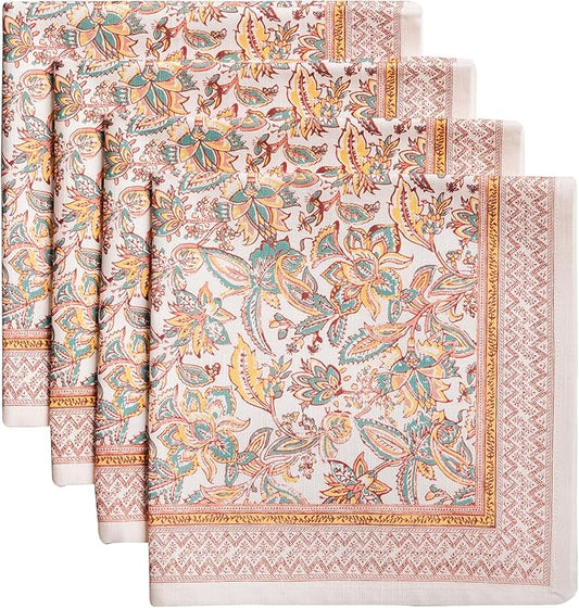 Maison d' Hermine Cloth Napkins Set of 4 100% Cotton for Thanksgiving Christmas Decorations Everyday Reusable Square Fall Napkins Cloth Washable Dinner Party (Nila, 20"x20")