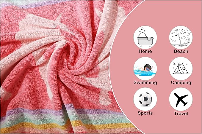 ORIGINAL KIDS 6 Piece Unicorn Towel Set - 100% Cotton Terry Jacquard – 2 Bath Towels, 2 Hand Towels, 2 Washcloths - 630 GSM Super Soft Absorbent Kids Bathroom Set - Pink Multicolor