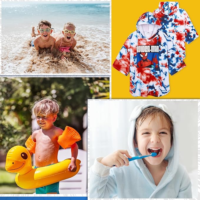 Marvel Spiderman Kids Changing Robe, Hooded Towel Poncho Boys Girls, Avengers Wearable Towel for Swim Surf, Gifts for Kids (Multi Spiderman, 6-9 Years)