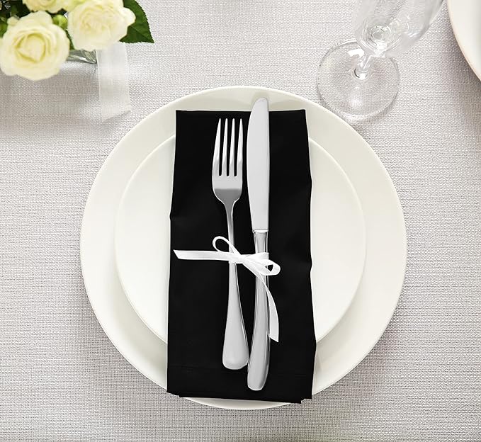 Utopia Kitchen Black Cloth Napkins [12 Pack, 20x20 Inch] Absorbent Cotton Blend Washable and Reusable for Dinner, Restaurant, Lunch, Wedding and Hotel