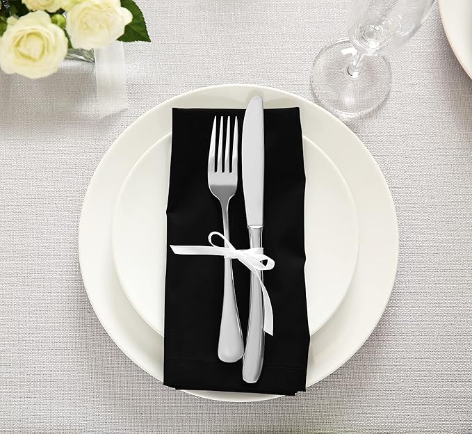 Utopia Kitchen Black Cloth Napkins [24 Pack, 18x18 Inch] Absorbent Cotton Blend Washable and Reusable for Dinner, Restaurant, Lunch, Wedding and Hotel