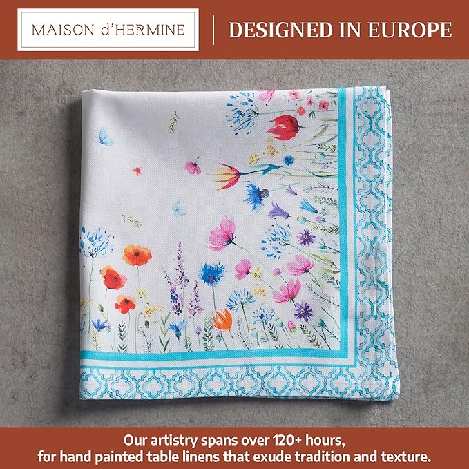 Maison d' Hermine 100% Cotton Cloth Napkins Set of 4 Everyday Reusable Square Napkins Cloth Washable Dinner Party Wedding Restaurant Hotel Kitchen Spring Summer (Flower in The Field, 20" x 20")