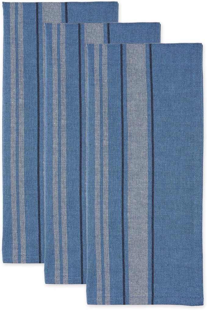 DII French Stripe Dishtowels, Kitchen Collection, 20 x 30 (Set of 3), Chambray Blue