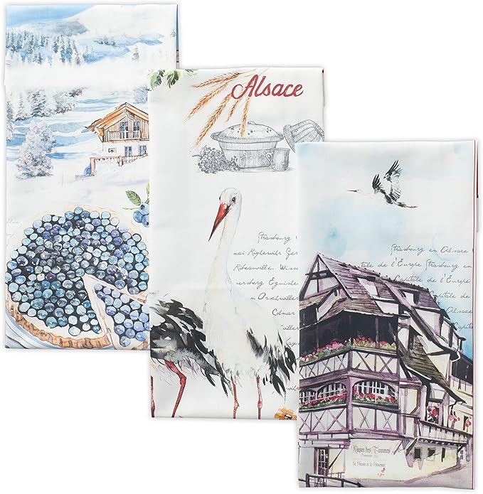 Maison d' Hermine Kitchen Towels Set of 3 100% Cotton 27.50" x 20" Reusable Cloth Tea Dish Towels Absorbent with Hanging Loop for Kitchen Farmhouse Hotel Spring Summer - Mulhouse
