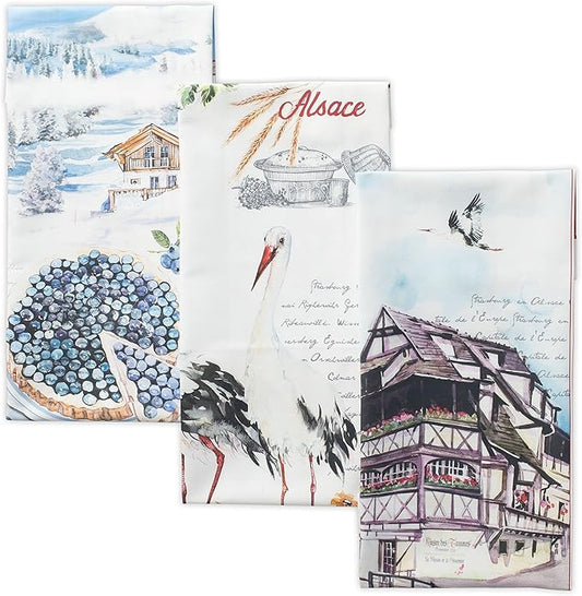 Maison d' Hermine Kitchen Towels Set of 3 100% Cotton 27.50" x 20" Reusable Cloth Tea Dish Towels Absorbent with Hanging Loop for Kitchen Farmhouse Hotel Spring Summer - Mulhouse