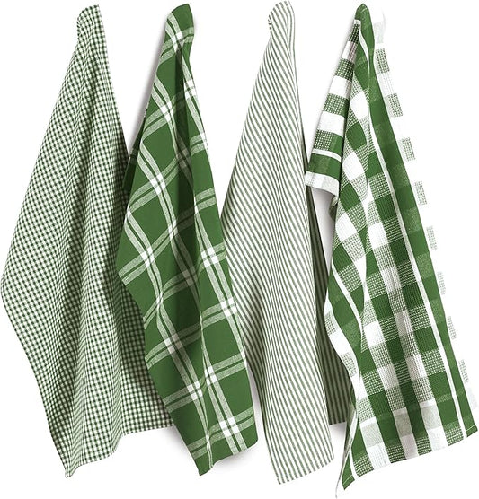 LANE LINEN 100% Cotton Kitchen Dish Cloths, Ultra Soft Absorbent Quick Drying Dish Towels, Multiweave Wash Cloths Dish Towel Sets, 13x28 Inches, 4 Pack - Olive