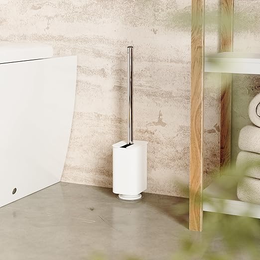 Umbra Flex Adhesive Toilet Brush with Holder for Bathroom, White
