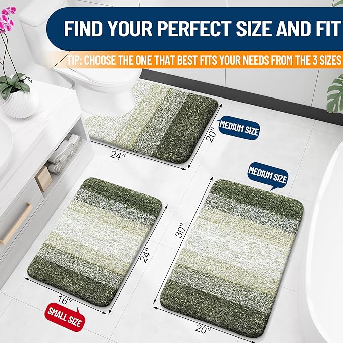OLANLY Bathroom Rugs Mat 36x24, Extra Soft Absorbent Microfiber Bath Rugs, Rubber Backing, Quick Dry, Machine Washable Bath Mats for Bathroom Floor, Tub and Shower, Home Decor Accessories, Dark Green