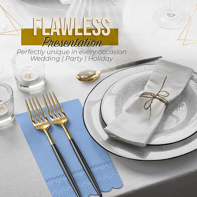 Party Solids Light Blue Scalloped Napkins Disposable 20 Pcs 3-Ply Light Blue Scalloped Dinner Napkins Disposable Decorative for Dinners & Parties, Paper Guest Towels for Bathroom & Party Supplies