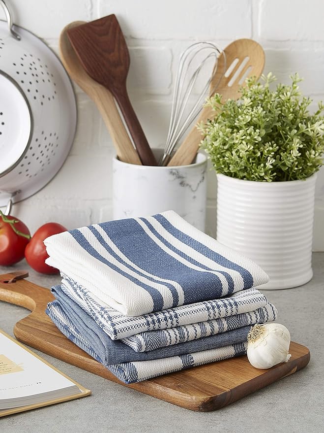 DII Assorted Woven, Kitchen Dishtowel Set, 18x28, Stone Blue, 5 Piece