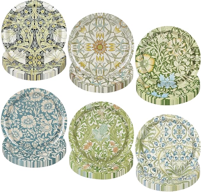 60 Pcs Vintage Wildflower Paper Plates Disposable Plates 9 Inch Green Blue Floral Decorative Dessert Plate for Spring Party Tableware Supplies Table Decor, 6 Designs