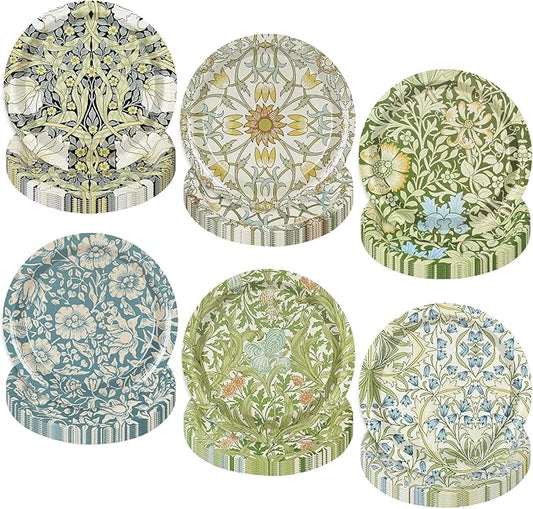60 Pcs Vintage Wildflower Paper Plates Disposable Plates 9 Inch Green Blue Floral Decorative Dessert Plate for Spring Party Tableware Supplies Table Decor, 6 Designs