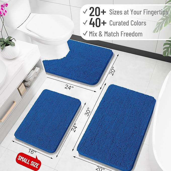OLANLY Bathroom Rugs 34x21, Extra Soft Absorbent Chenille Bath Rugs, Rubber Backing Quick Dry, Machine Washable Bath Mats for Bathroom Floor, Tub and Shower, Home Decor Accessories, Deep Navy Blue