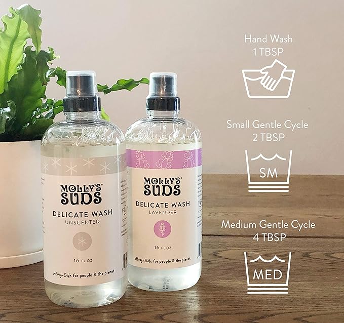 Molly's Suds Delicate Wash Liquid Laundry Soap | Clean, Simple Ingredients | Gently Removes Stains and Deodorizes | Lavender Scented, 16 fl oz