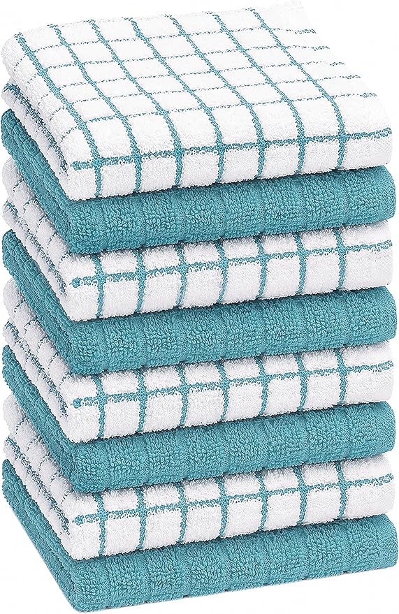 Bumble Dish Cloths (8 Pack) | 12" x 12" | 100% Cotton Kitchen Towels | 405 GSM | Soft, Highly Absorbent & Durable Dish Towels for Kitchen | Aqua